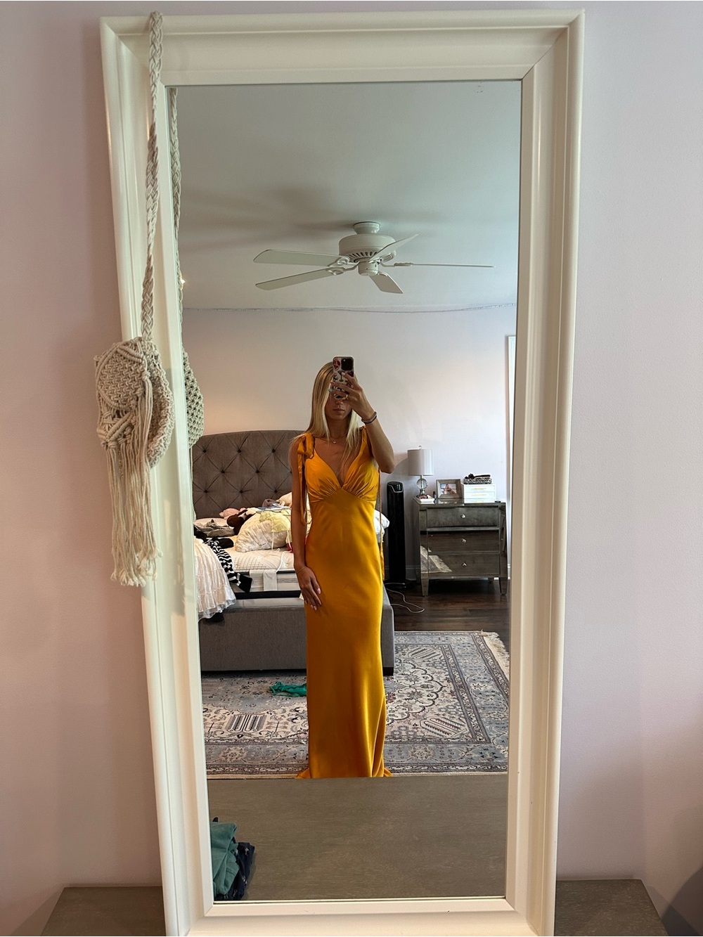 Elegant Yellow Satin Evening Dress - Sleeveless V-Neck